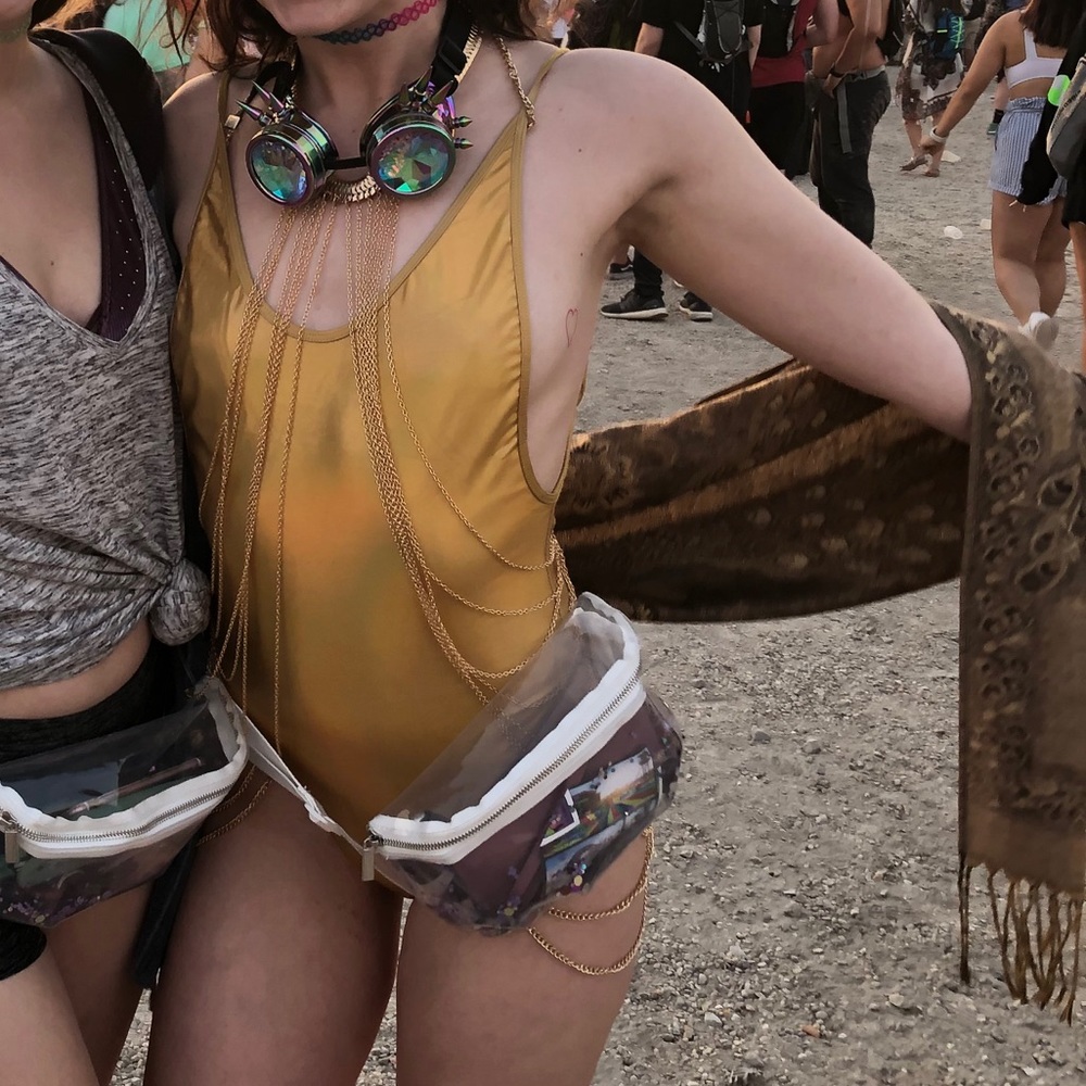 SMALL gold bodysuit w/ gold chains